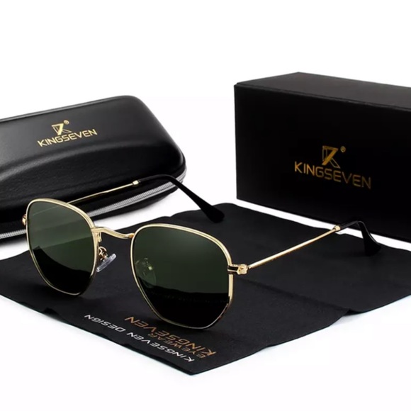 KINGSEVEN Retro Hexagon Green & Gold Polarized Sunglasses - Picture 2 of 16